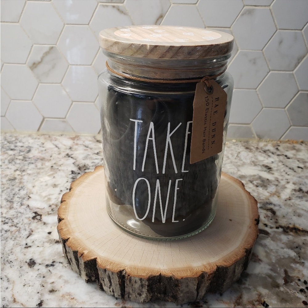 Rae Dunn ‘Take One’ Vanity Glass Jar with Hair Ties